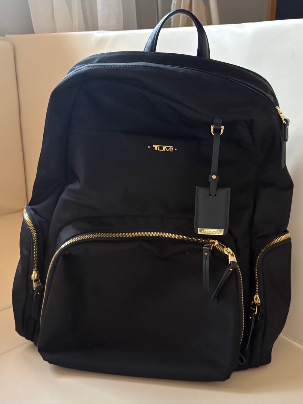 Tumi Black Backpack with Gold Hardware - Nylon Travel Pack